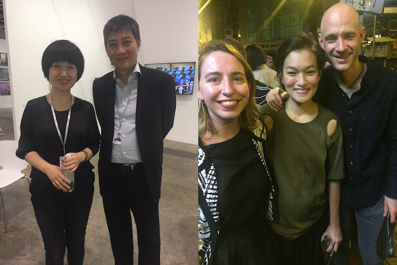 左：画廊家吕静静与冷林；右：画廊家Jennifer Caroline Ellis与马凌画廊的江馨玲和Edouard Malingue.