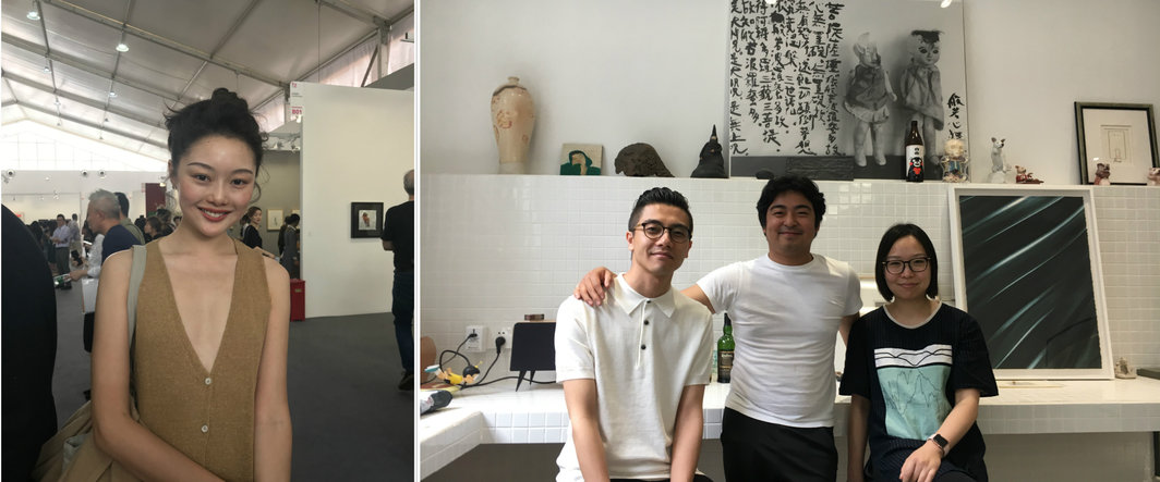 左：木木美术馆联合创办人雷宛萤；右：艺术家谢帆（中）与朋友王翔、程雪.