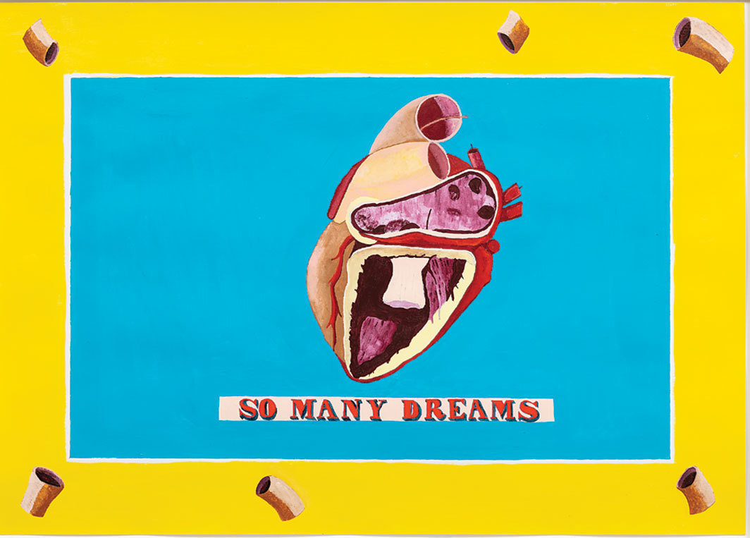 卢贝娜·希米德（Lubaina Himid），《这么多梦》，2018，纸上丙烯和铅笔，28 3⁄8 x 40 1⁄8". 选自“满月之夜”系列，2018.