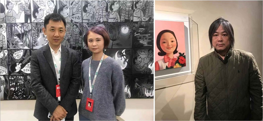 左：画廊家房方和星空间的孟玥辰；右：艺术家杨福东.