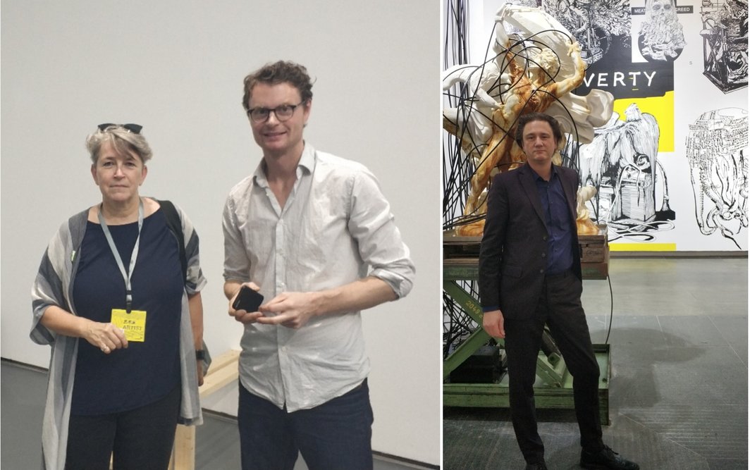 左：策展人安琪莉可·斯班尼克与艺术家多里安·高迪；右：艺术家托马斯·费尔施代恩.