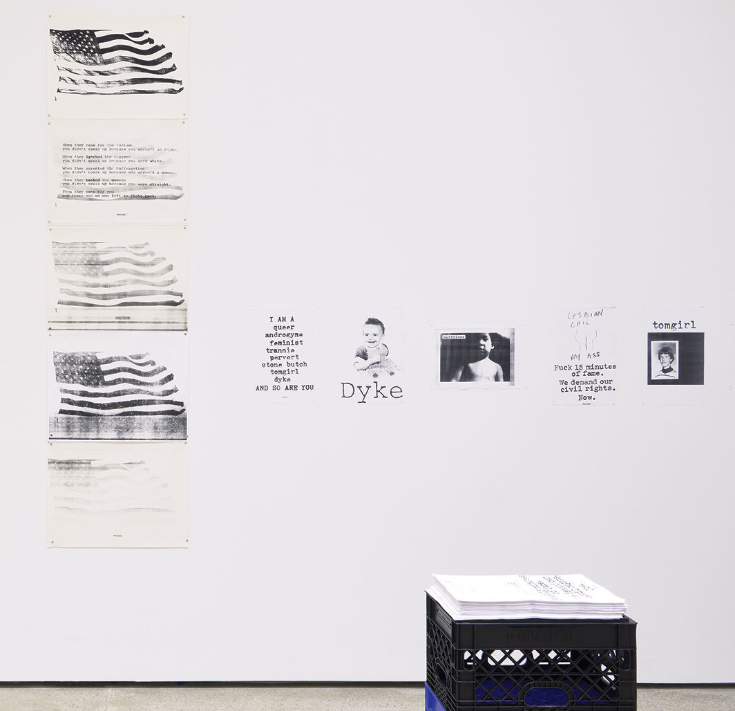 “arms ache avid aeon: 南希·布鲁克斯·布罗迪 / 乔伊·埃匹萨拉 / 佐伊·利奥纳德 / 嘉里·山冈：放大fierce pussy”展览现场，2018-19. 俄亥俄州哥伦布市哥伦布艺术和设计学院比勒美术馆. 摄影：Stephen Takacs.