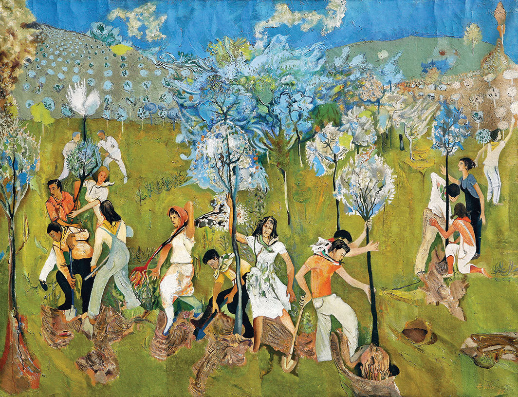 艾迪·希拉，《种树》，1972，布面油画，58 7⁄8 × 78 3⁄8".