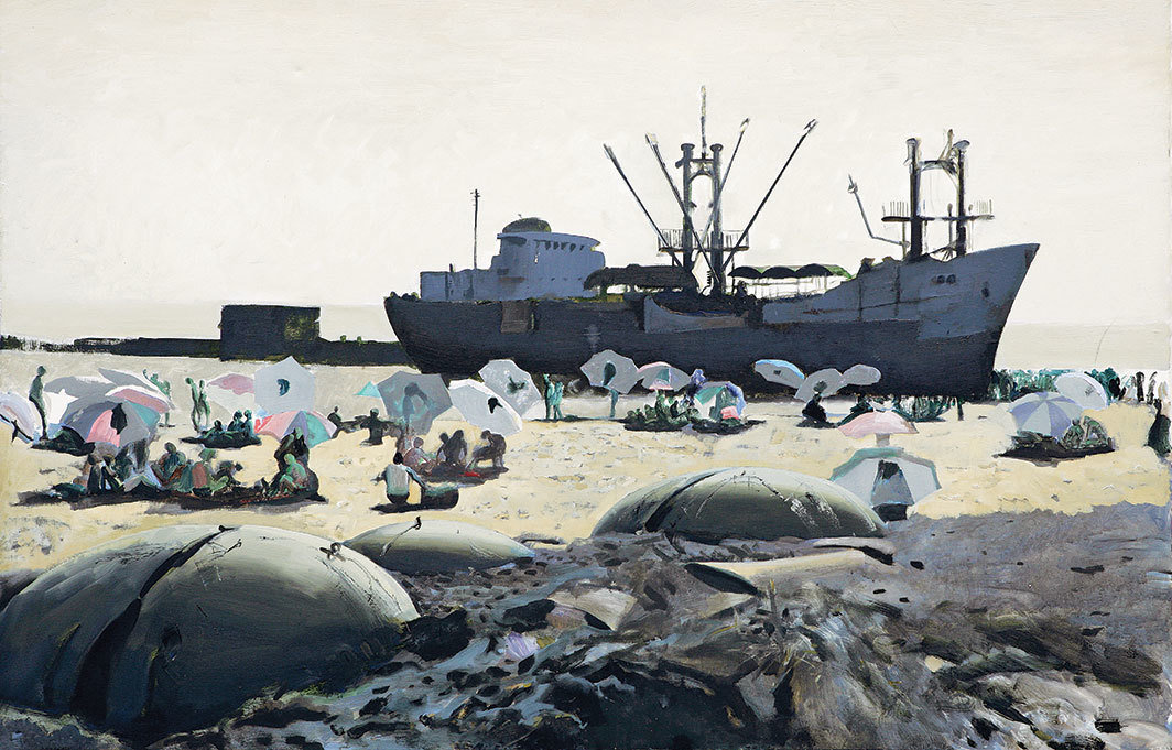 艾迪·希拉，《烈日下》，2005，布面油画，35 × 53 1⁄8"；来自“悖论”系列，2002-2005.