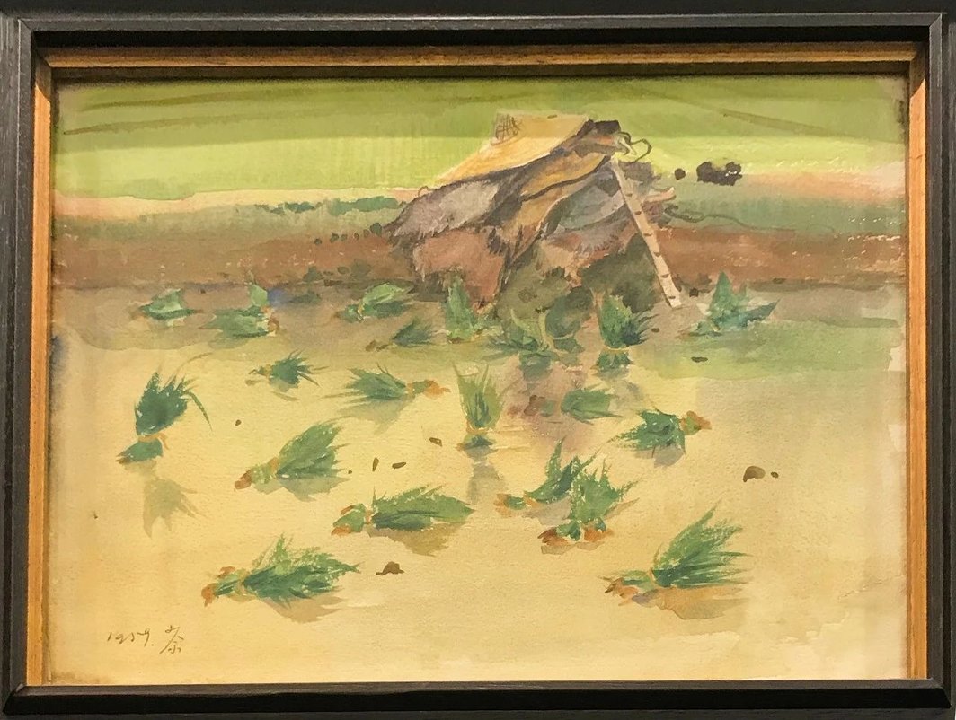 吴冠中，《秧苗》，1959，纸本水彩，27 x 37 cm.