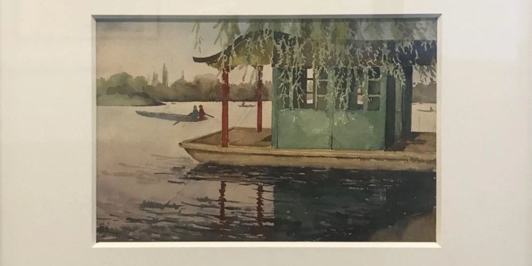 唐蕴玉，《兴庆公园画舫》，1961，纸本水彩，19 x 31 cm.