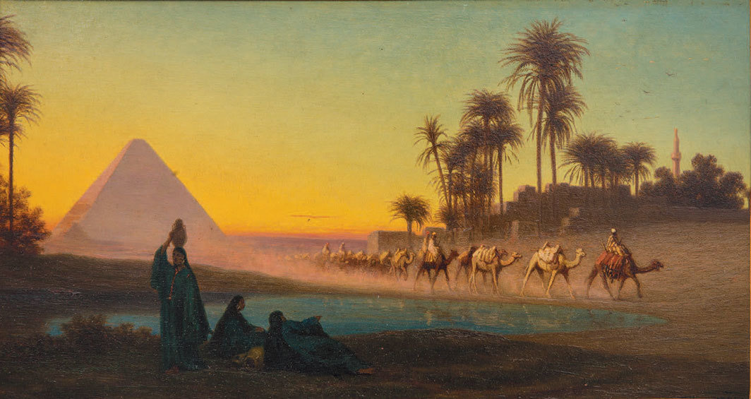 查尔斯-西奥多·弗雷（Charles Théodore Frère），《吉萨大金字塔》，年份不详，板上油画，8 1⁄2 × 15 1⁄8".