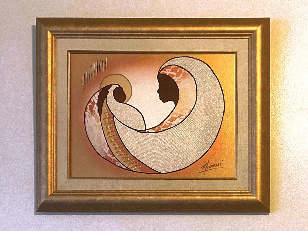 莫巴斯，《上帝保佑》，约1980-1990年代，布面油画和闪粉，约15 × 18".