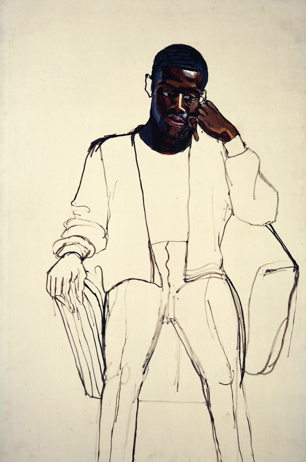 爱丽丝·尼尔，《应征入伍的黑人（詹姆斯·亨特）》，1965，布面油画，60 × 40".