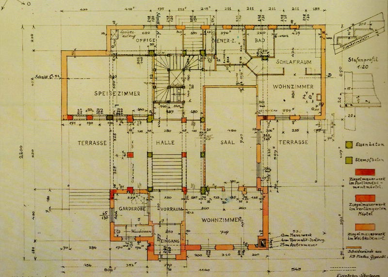 维特根斯坦和建筑师保罗·恩格尔曼共同合作的建筑设计图纸，1926年，图片来自网络. 
