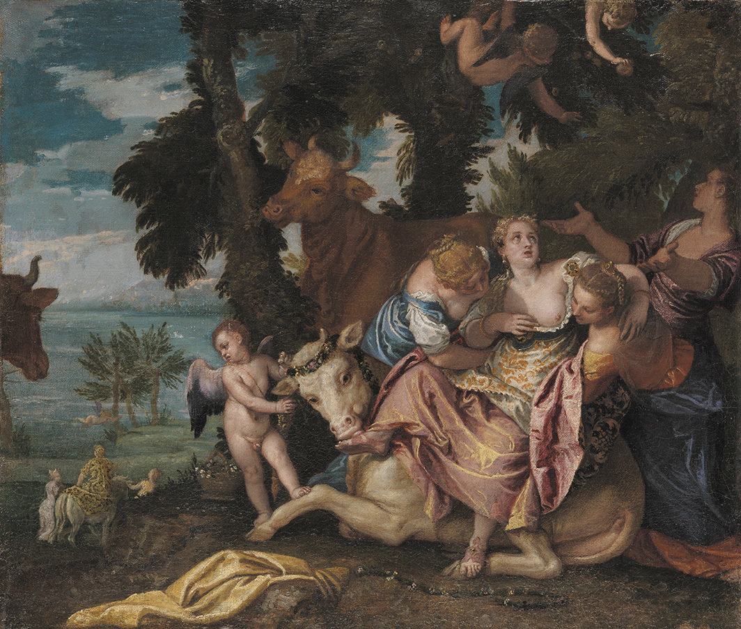 保罗·委罗内塞（Paolo Veronese），《欧罗巴的强奸》， 1570，木板上布面油画，23 × 27 1⁄2". 图片：伦敦国家美术馆.