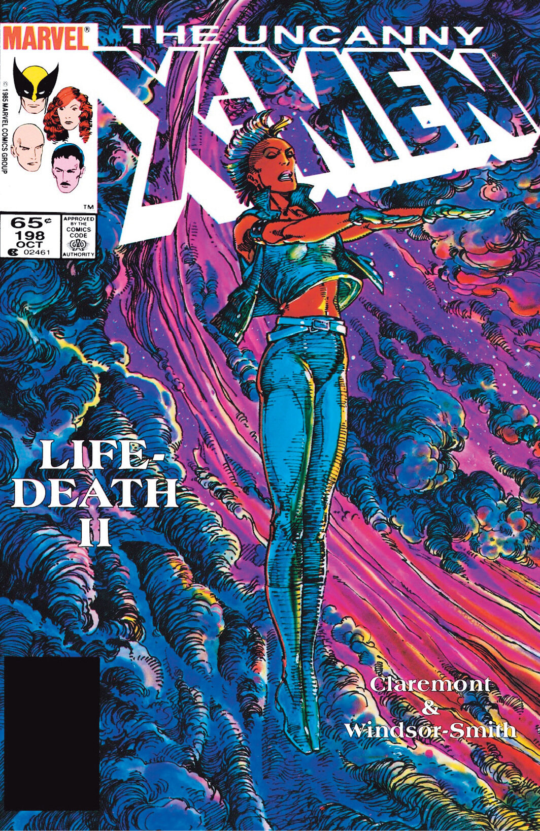 克里斯·克莱蒙特和巴里·温莎-史密斯，《非凡X战警》封面，第198期，《生死记II》（漫威漫画，1985年10月）.