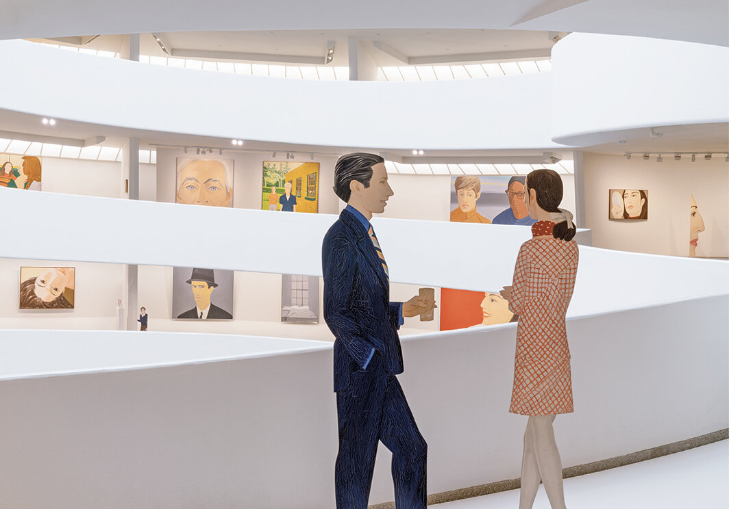 “亚历克斯·卡茨：相聚”展览现场，2022-23，纽约所罗门·R·古根海姆博物馆。前景：《杰克和D·D·瑞安》，1968. 图片：Ariel Ione Williams and Midge Wattles.