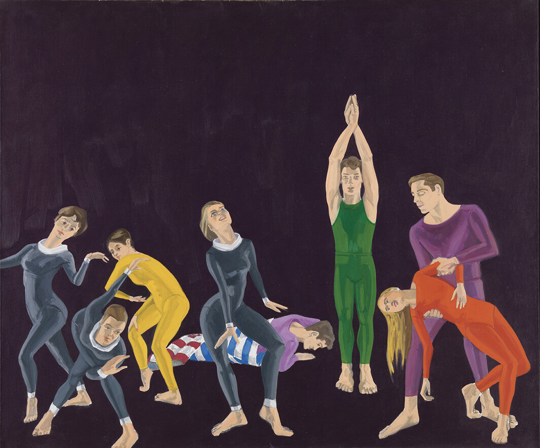 亚历克斯·卡茨，《保罗泰勒舞团》，1963-64，亚麻布面油画，84 × 96". © Alex Katz/Licensed by VAGA at Artists Rights Society (ARS), NY.