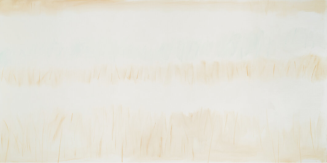 亚历克斯·卡茨，《原野1》，2017，亚麻布面油画，7 × 14'. © Alex Katz/Licensed by VAGA at Artists Rights Society (ARS), NY.