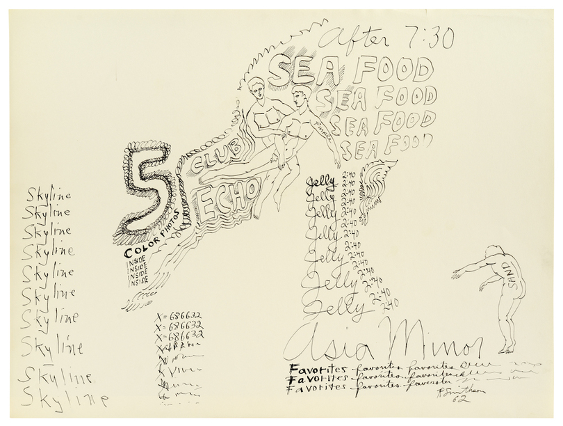 罗伯特·史密森，《无题》，1962，纸本油墨，18 x 24 1/4". © 南希·霍尔特/史密森基金会 / 纽约艺术家产权协会.