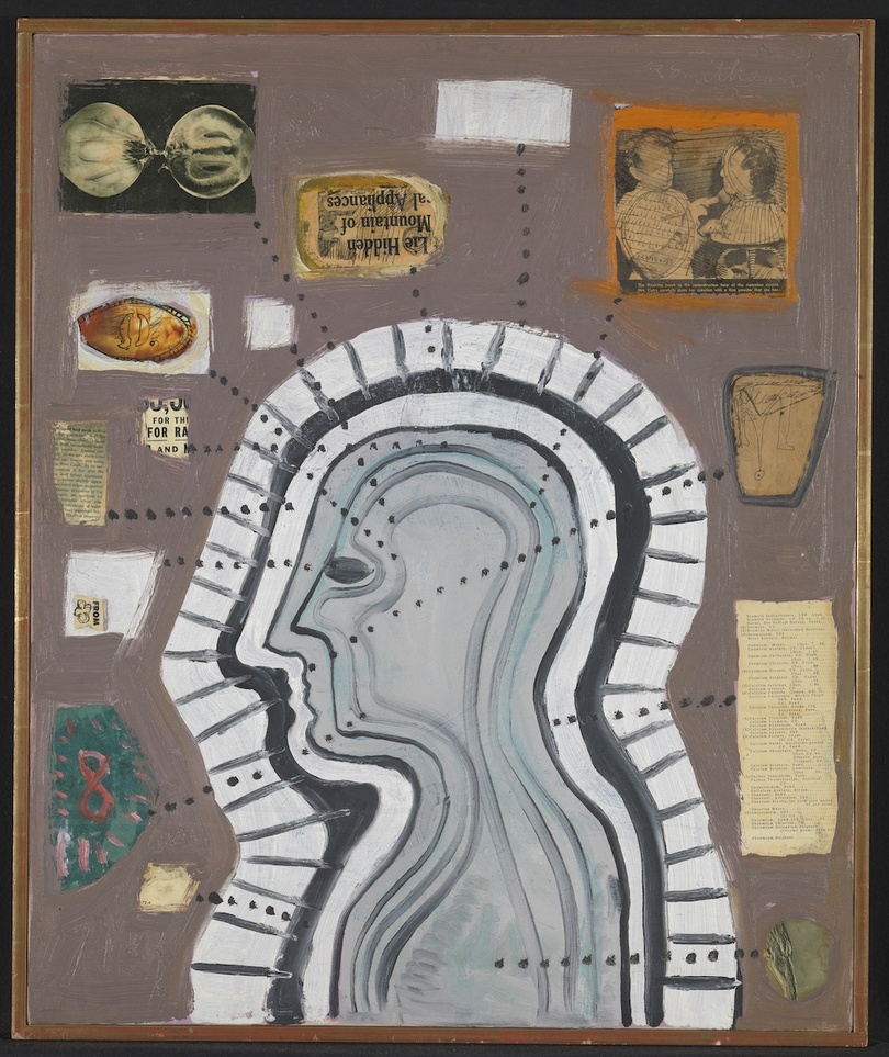 罗伯特·史密森，《无-我自画像》，1962，布面油彩和纸拼贴，30 x 25". 摄影：Børre Høstland. © 南希·霍尔特/史密森基金会 / 纽约艺术家产权协会.