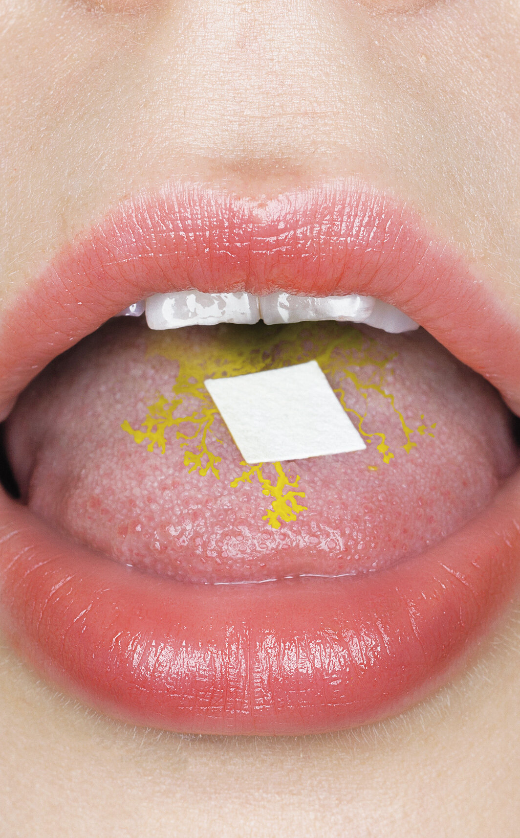 珍娜·苏特拉（Jenna Sutela），《多头阅读》（ Many-Headed Reading ），2016，使用多头绒泡黏菌的表演. 摄影：Mikko Gaestel. 