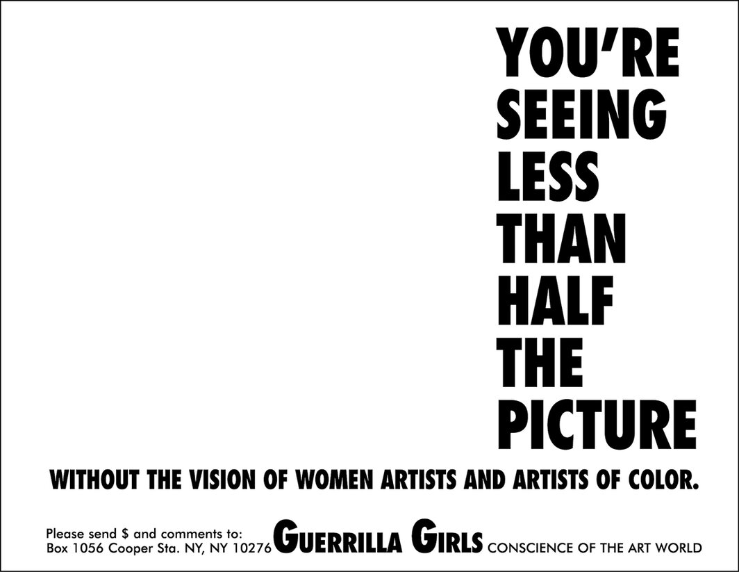游击队女孩，《你看到的是比一半更少的故事》，1989，纸上丝网印刷，16 7⁄8 × 22″.