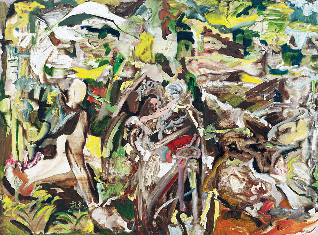 塞西莉·布朗，《风景中的少女》，2021，亚麻布面油画， 17 × 23".