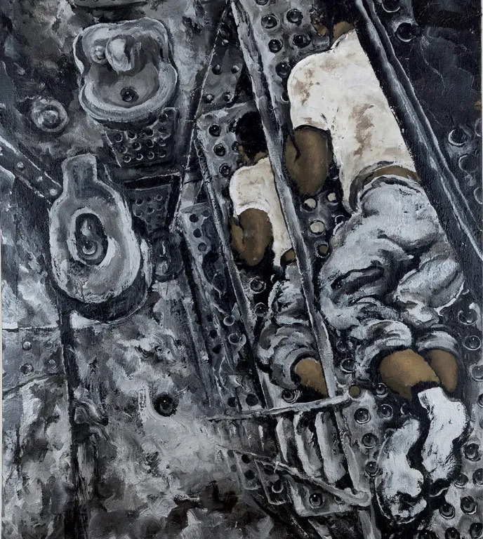 黄马鼎，《监狱双层床》（局部），约1988-91，布面丙烯，60 × 48".