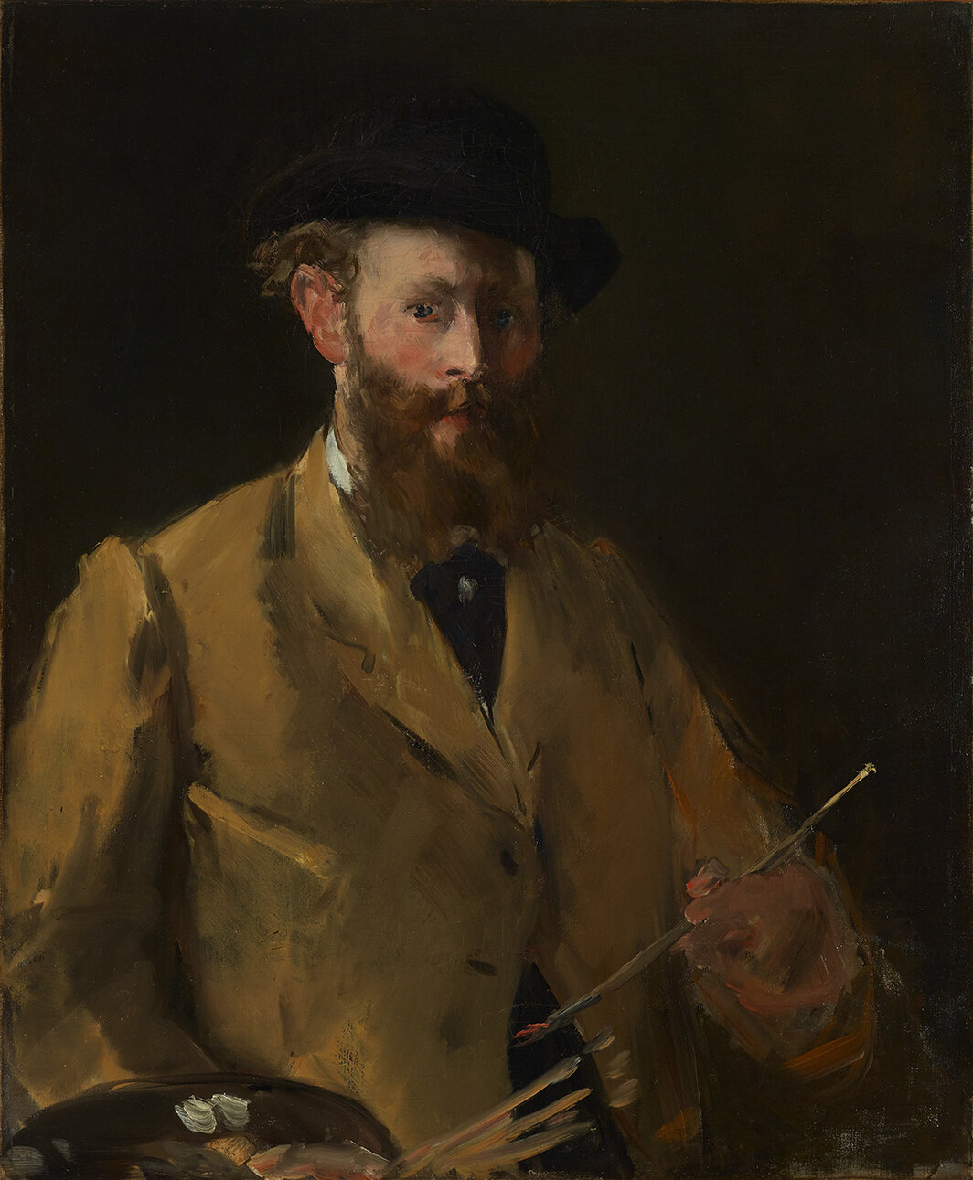 爱德华·马奈，《艺术家肖像（手持调色板的马奈）》，约1878-79，布面油画，33 5⁄8 × 28″.