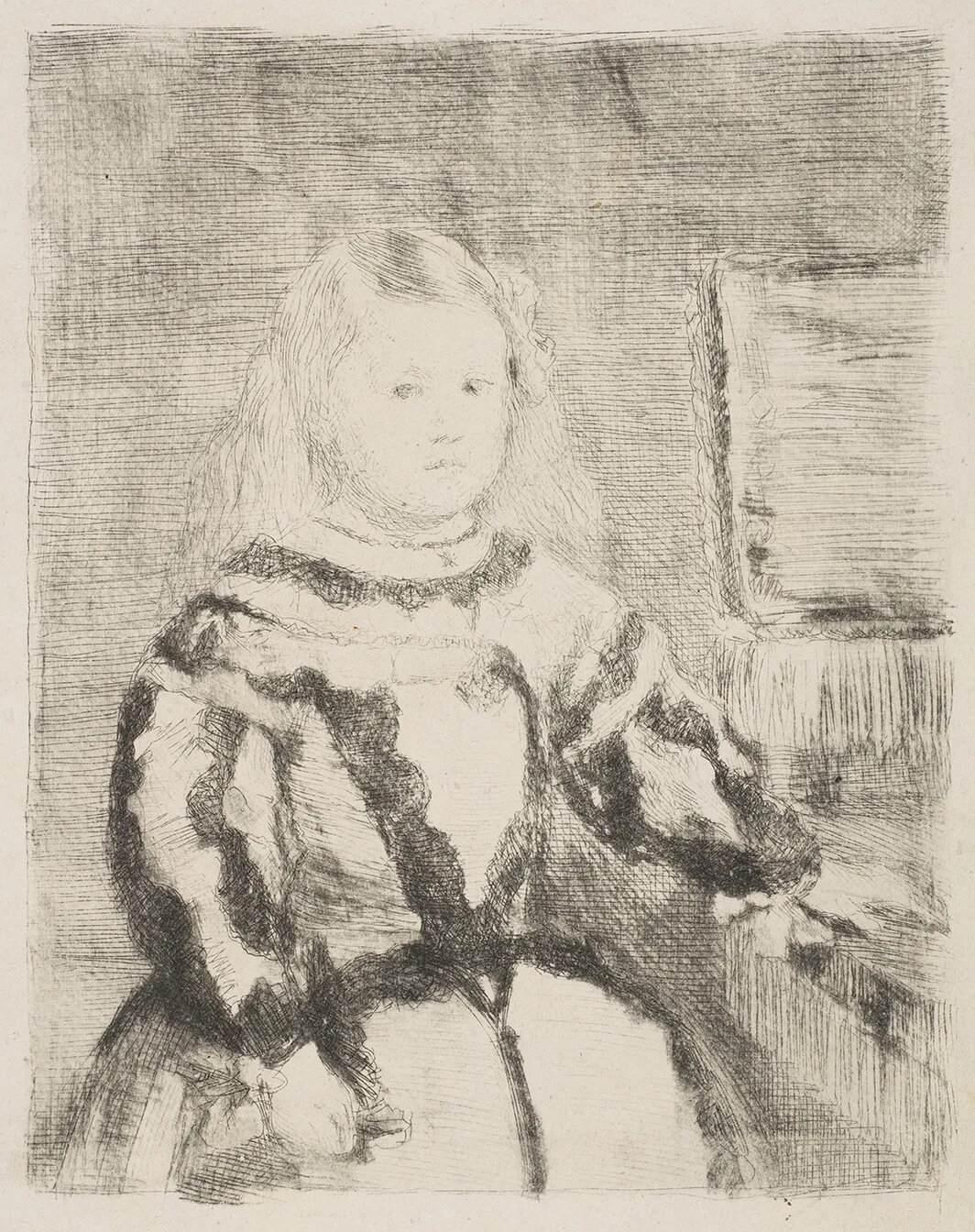 埃德加·德加，《玛加丽塔公主，模仿委拉斯开兹》，约1861-62，纸上蚀刻和干点版画，纸张尺寸7 1⁄8 × 5 7⁄8″.