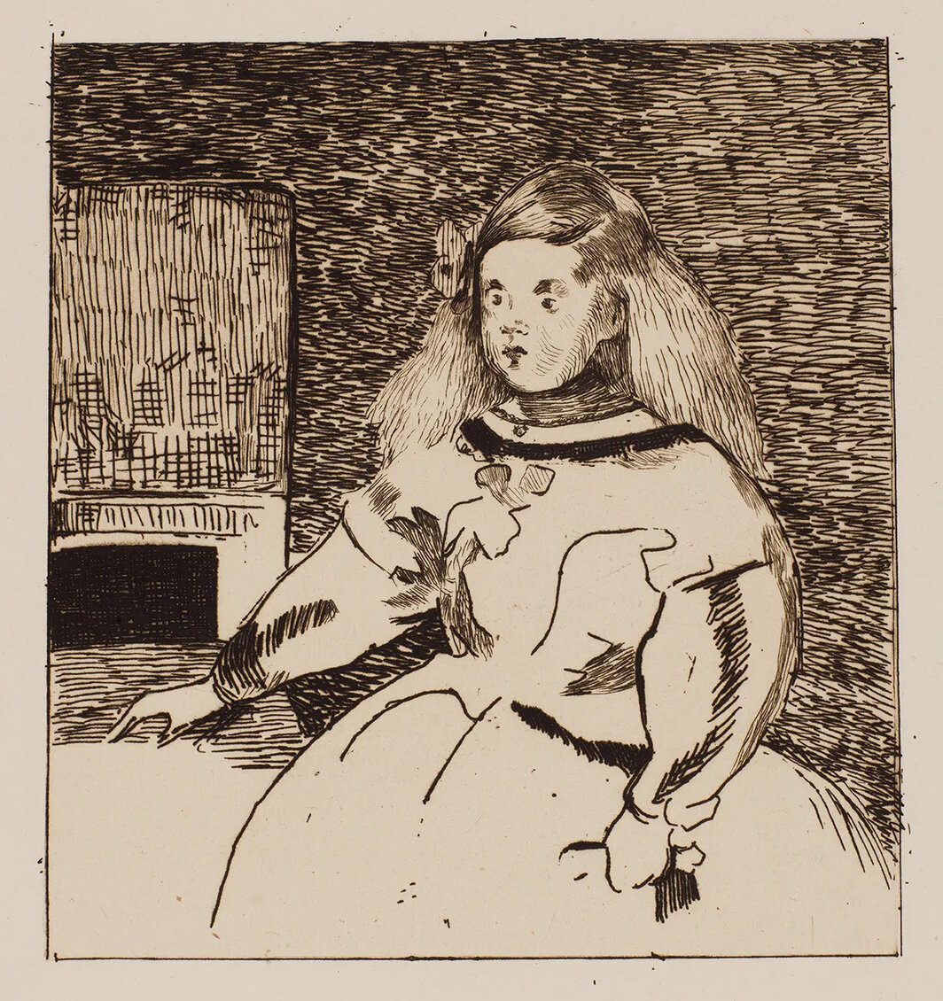 爱德华·马奈，《玛加丽塔公主，模仿委拉斯开兹》，1861-62，纸上蚀刻版画，纸张尺寸9 × 7 1⁄2″.