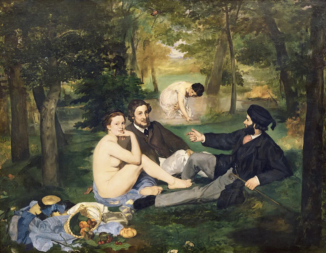 爱德华·马奈，《草地上的午餐》，1863，布面油画，81 7⁄8 × 104 1⁄8″.