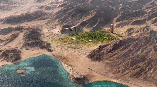 OMA设计的“NEOM扎尔敦项目”效果图，2024-，沙特阿拉伯亚喀巴湾.