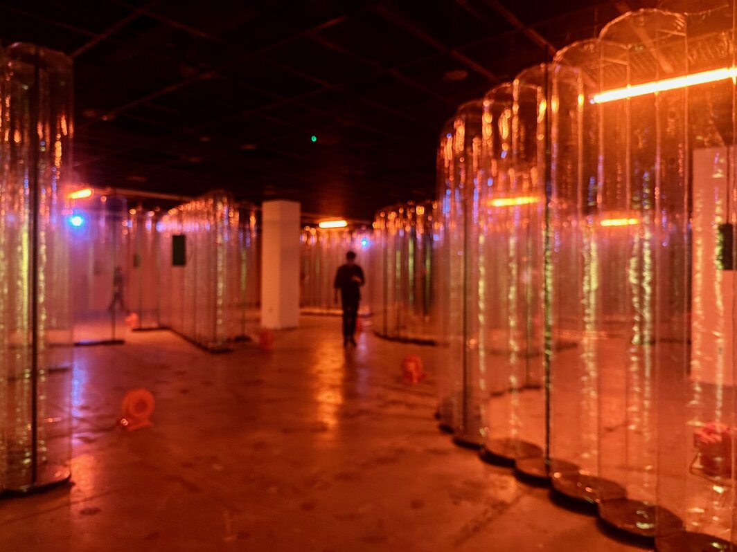 展厅五“空气与表述”有且仅有一件作品，即杰奎琳·清美·戈克的《不完全是BPM（Rrose变奏）》（Not Exactly BPM [Variation Rrose]，2026）.